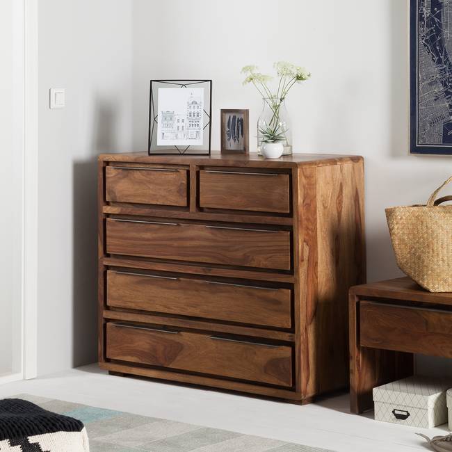 Kommode 100 x 90 x 46cm Beige/Sheesham