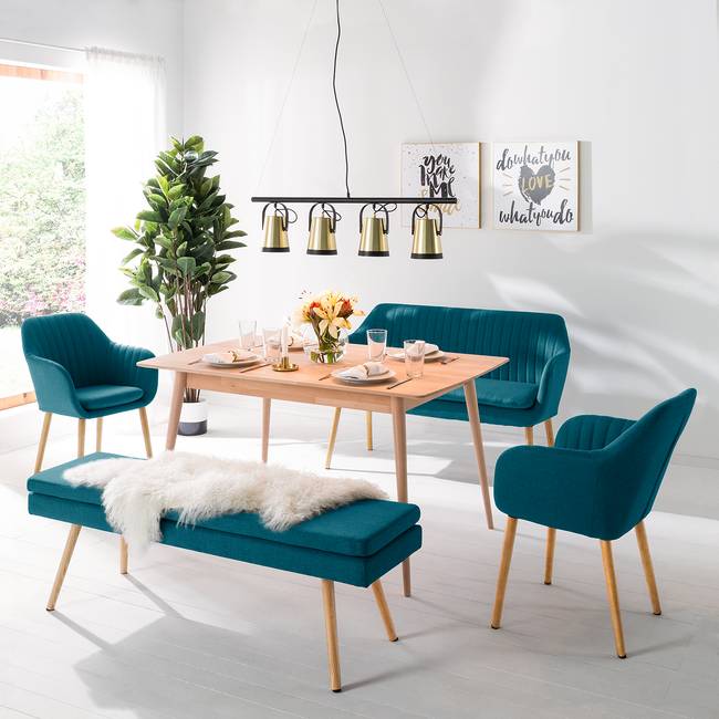 Küchensofa 130 x 85 x 62cm Blau/Petrol Webstoff Cors: Petrol