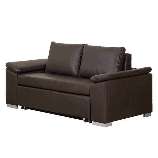 Schlafsofa mit schräger Armlehne Braun/Braun Kunstleder Monera 170cm Modern