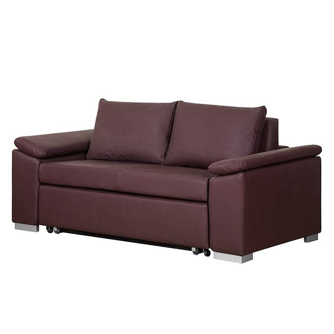 Schlafsofa mit schräger Armlehne Violett/Aubergine Kunstleder Monera 210cm Modern