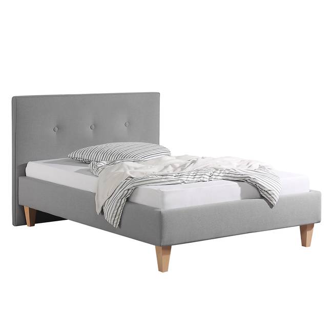 Polsterbett Alnarp Strukturstoff 140 x 200cm Bezug: Strukturstoff Füße: Massivholz Buche, geölt Grau/Granit ohne Lattenrost & Matratze
