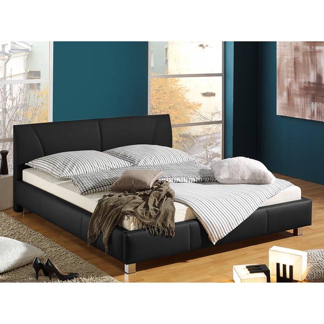 Polsterbett Osterhofen Kunstleder 180 x 200cm Bezug: Kunstleder Schwarz/Schwarz
