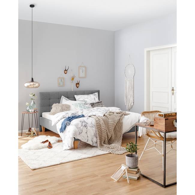 Polsterbett Stensborg 100 x 200cm Strukturstoff Grau/Silbergrau ohne Lattenrost & Matratze