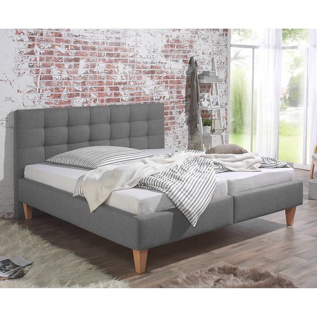 Polsterbett Stensborg 160 x 200cm Strukturstoff Grau/Silbergrau ohne Lattenrost & Matratze