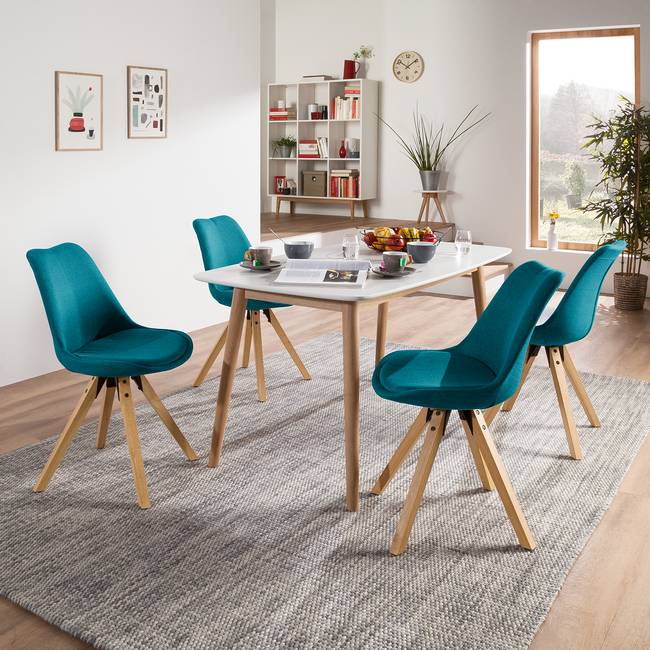 Polsterstuhl 49 x 85 x 55cm Webstoff Cors: Petrol Blau Braun 2er Set