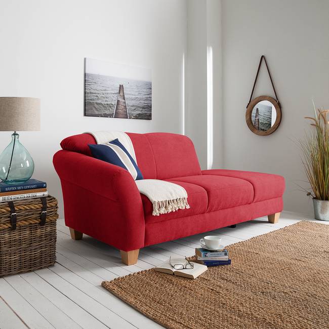 Recamiere Webstoff Rot/Rot Webstoff 194 x 84 x 91cm Armlehne davorstehend links Natur