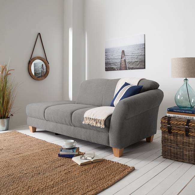 Recamiere Webstoff Grau/Grau Webstoff 194 x 84 x 91cm Armlehne davorstehend rechts Natur