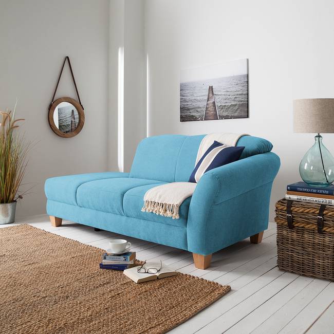 Recamiere Webstoff Blau/Hellblau Webstoff 194 x 84 x 91cm Armlehne davorstehend rechts Natur