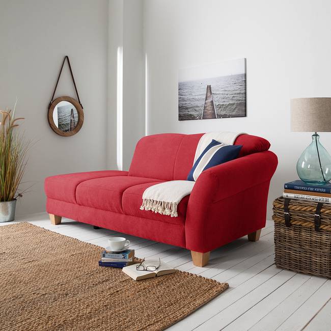 Recamiere Webstoff Rot/Rot Webstoff 194 x 84 x 91cm Armlehne davorstehend rechts Natur