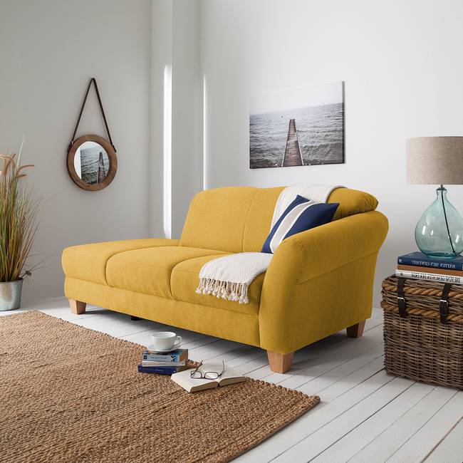 Recamiere Webstoff Gelb/Safrangelb Webstoff 194 x 84 x 91cm Armlehne davorstehend rechts Natur