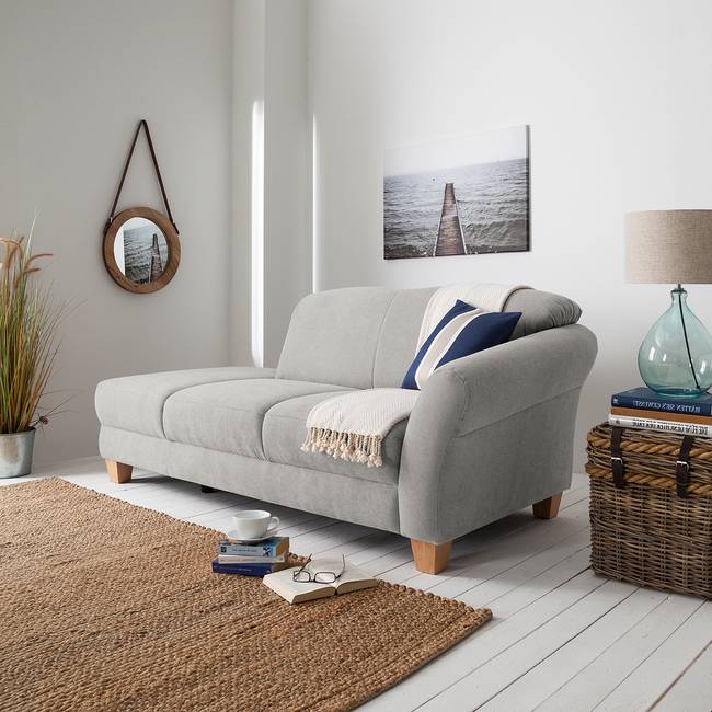 Recamiere Webstoff Grau/Silbergrau Webstoff 194 x 84 x 91cm Armlehne davorstehend rechts Natur