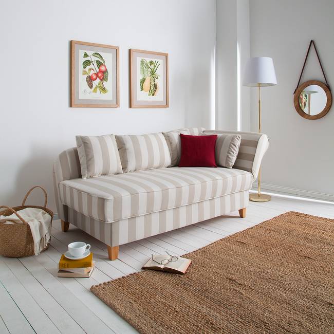 Recamiere I Webstoff Beige/Beige Webstoff 193 x 82 x 91cm Armlehne davorstehend rechts Landhaus