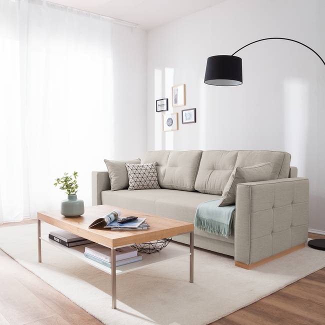 Schlafsofa Realico Webstoff Beige/Polarweiß Webstoff 225 x 89 x 97cm Modern