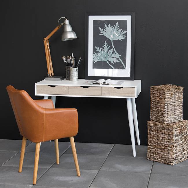 Schreibtisch Dingus 110 x 77 x 50cm Weiß/Weiß/Eiche