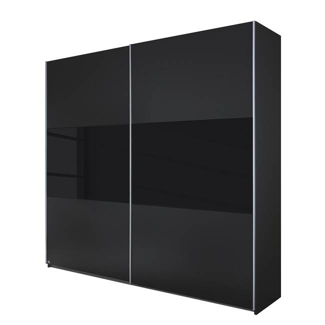 Schwebetürenschrank Loriga 261cm Schwarz/Grau/Graumetallic/Glas Schwarz