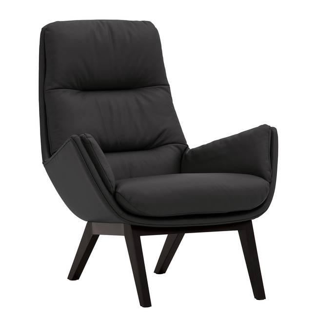 Sessel mit Holzfüßen Grau/Grau Echtleder Neka Schwarz 83 x 95 x 97cm