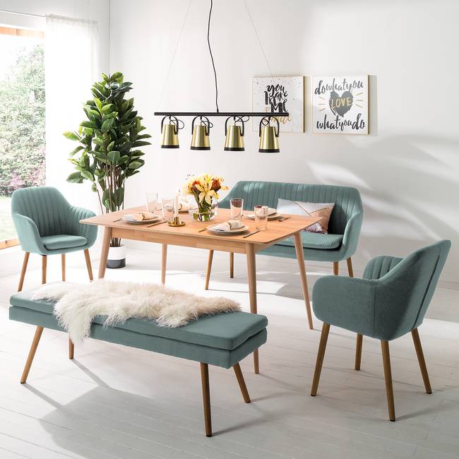 Sitzbank 140 x 48 x 41cm Grün/Mintgrau Webstoff Cors: Mintgrau