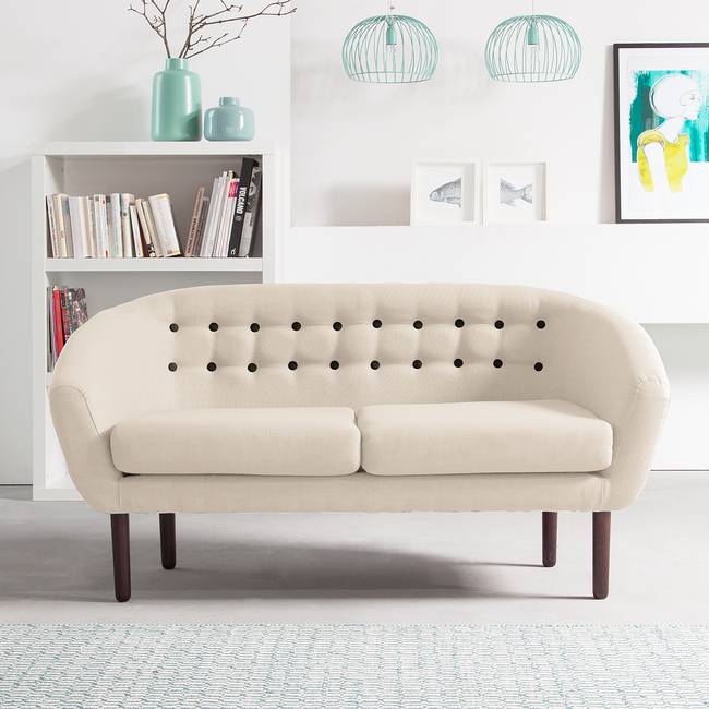 2-Sitzer Sofa Beige/Beige Webstoff 148 x 76 x 67cm Skandi