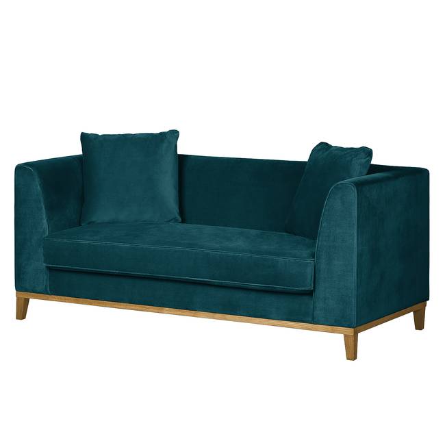 2-Sitzer Sofa Blau/Petrol Samt Madhu 180 x 79 x 82cm Skandi Eiche
