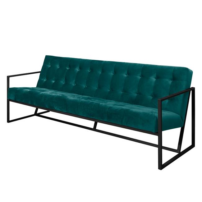 Sofa I Microfaser 3-Sitzer Blau/Petrol Webstoff 216 x 74 x 86cm Glamour