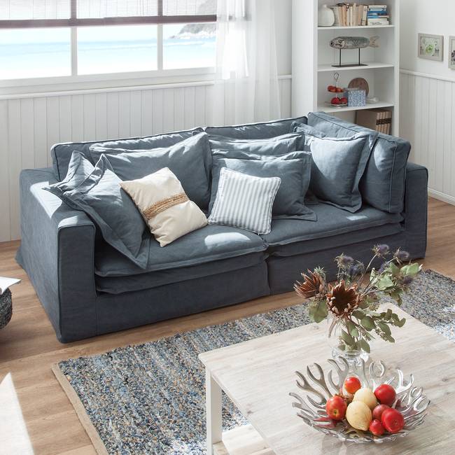 Sofa Beach 3-Sitzer Webstoff Blau/Blau Webstoff 238 x 90 x 117cm Landhaus