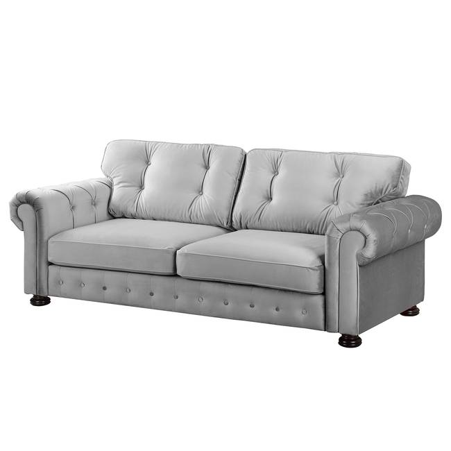 Sofa 3-Sitzer Grau/Lichtgrau Samt 250 x 93 x 100cm Glamour