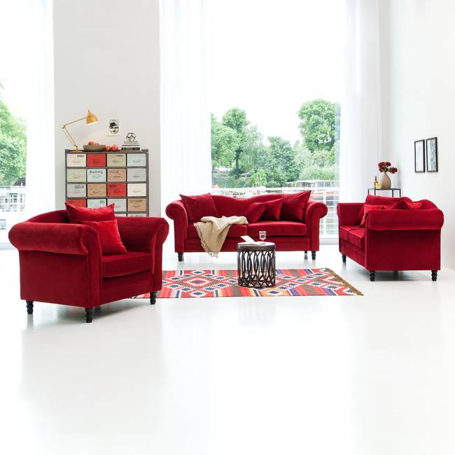 2-Sitzer Sofa Rot/Rot Stoff Chepi 185 x 84 x 79cm Glamour