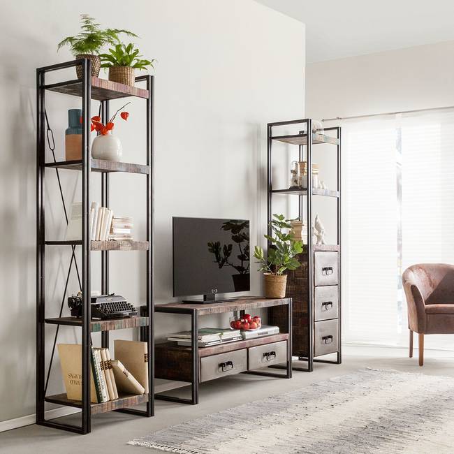 TV-Lowboard II Rahmen: Metall, lackiert Fachböden: Massivholz Mango, lackiert & gewachst Braun 120 x 60 x 45cm