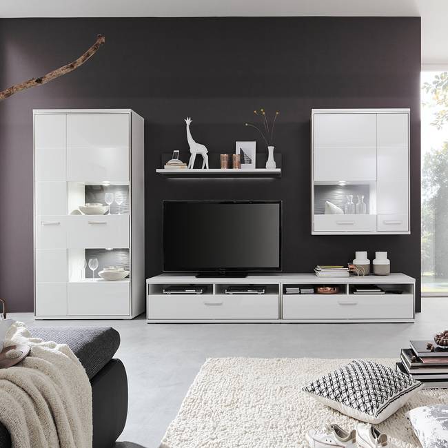 Vitrinenschrank 94 x 201 x 38cm Grau/Weiß