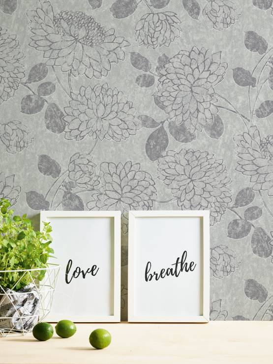 Tapete Floral Hellgrau Silber kaufen | home24