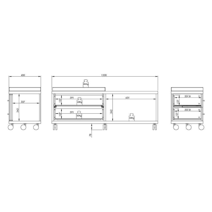 I Set Plus Rollcontainer WeißEiche Dekor XPZikuO