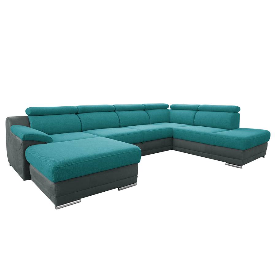 Wohnlandschaft Nutzung StrukturstoffMicrofaserGrau Longchair Ottomane Oliveira Für Davorstehend Rechts Links Türkis Schlaffunktion Dauerhafte oerdxCWB