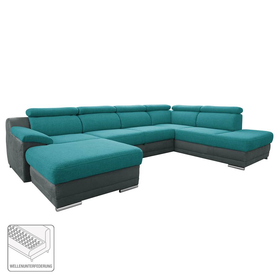 Wohnlandschaft Nutzung StrukturstoffMicrofaserGrau Longchair Ottomane Oliveira Für Davorstehend Rechts Links Türkis Schlaffunktion Dauerhafte oerdxCWB