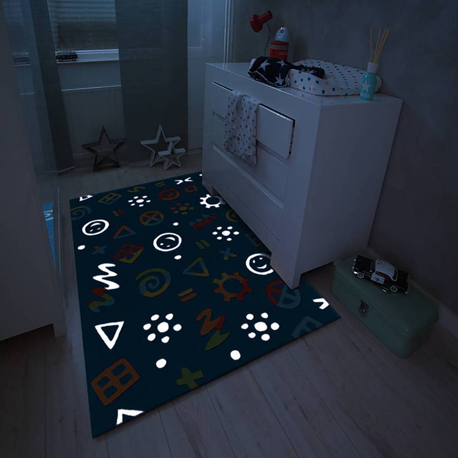 KunstfaserBlauMulti Glowy Glowy Kinderteppich Kinderteppich Icons XTkiZOPu