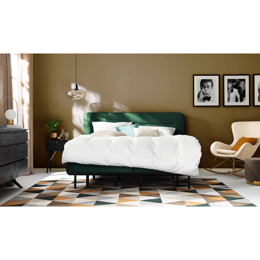 Boxspringbett H2 Samt optikDunkelgrün In Villo Webstoff 8wknO0P