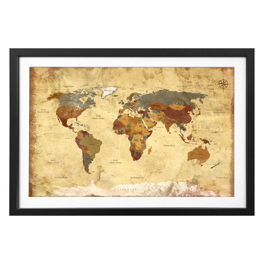 LindeMehrfarbig Massivholz 4 Bild Worldmap Old 5Rjq34AL