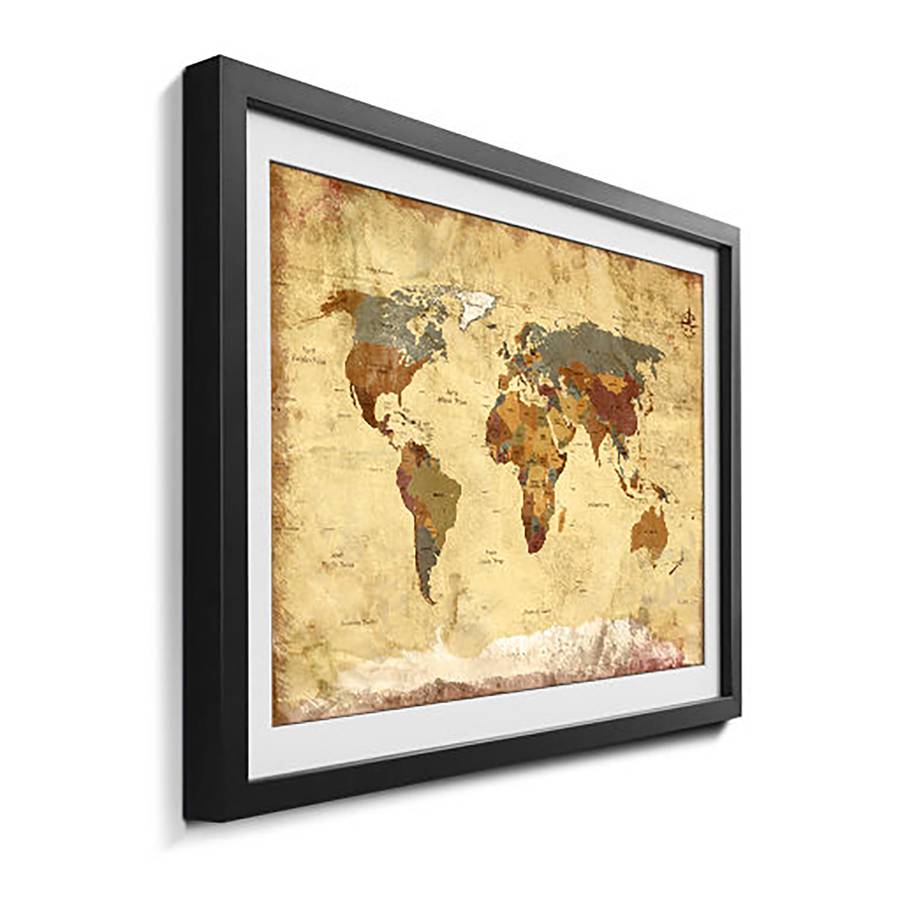 LindeMehrfarbig Massivholz 4 Bild Worldmap Old 5Rjq34AL