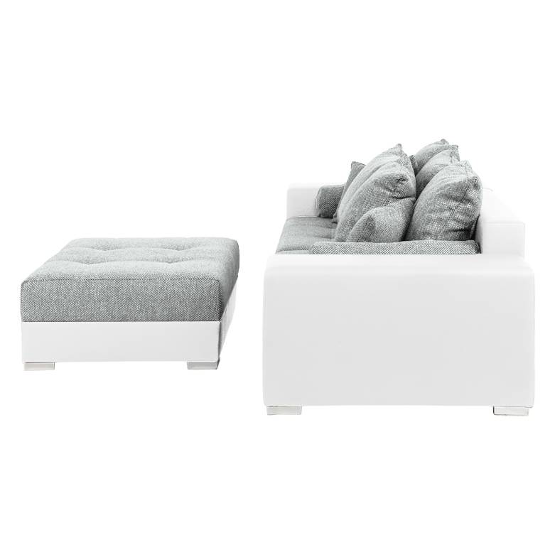 Aaron Bigsofa Kunstleder Weiß strukturstoff grauMit Weiß Hocker MpUzSGqV
