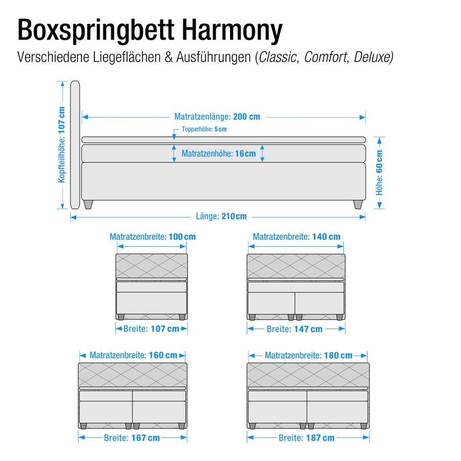 Bonellfederkernmatratze Boxspringbett 100 Harmony X 200cmH2 Violett Kaltschaumtopper sCxotrdhQB