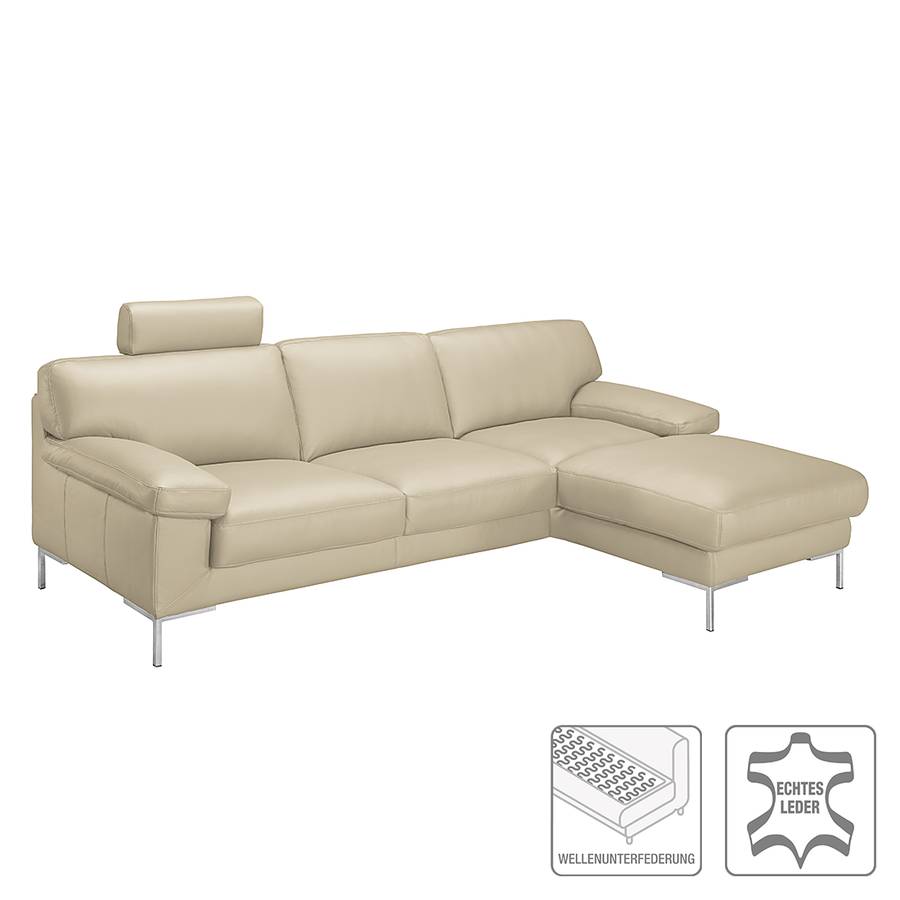 BeigeMit Parlin Ecksofa Rechts Echtleder Davorstehend Kopfstütze Longchair zpMqUSV