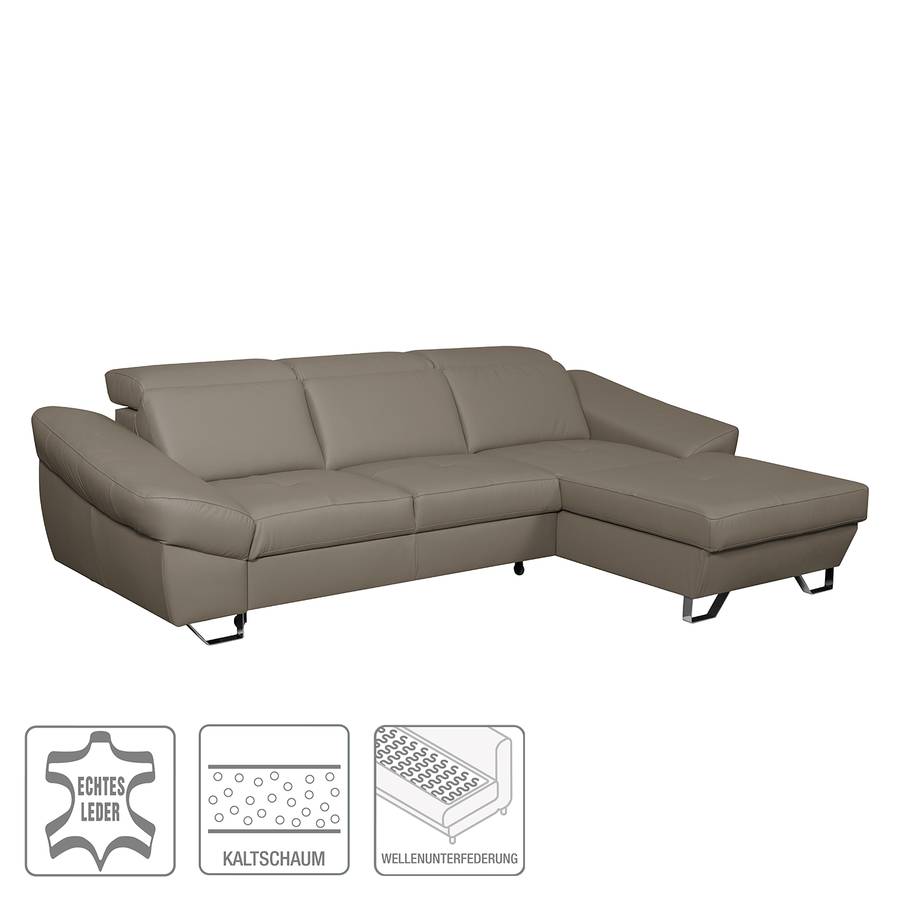 Ecksofa Saltia Rechts Schlaffunktion I TaupeLongchair Davorstehend Echtleder Mit CeoWBQrdx