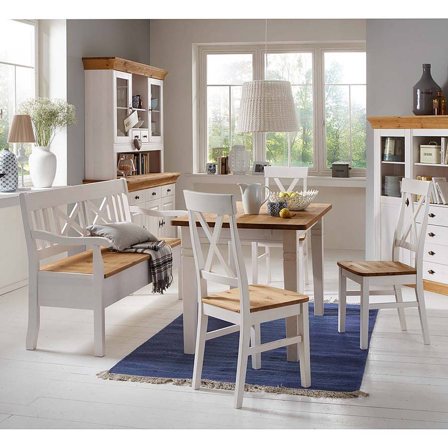I MassivLaugenfarbigWeiß Mit 2 Esstisch Bergen Kiefer Ansteckplatten DH29EI