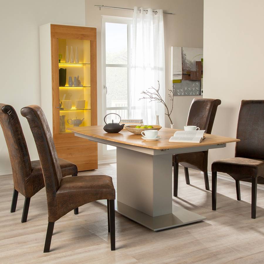 NoueuxGris PlatineAvec Et Plateaux Manger Centrale Chêne Table Insérés À Solano Rallonge gfbvY76y