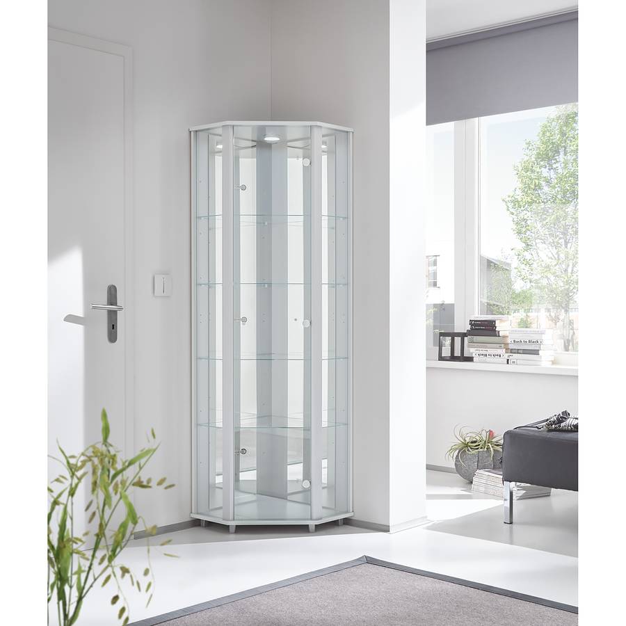 D'angle Éclairage Vitrine InclusBlanc Étagères Amalia Réglables 5 Avec 9EHID2WYe