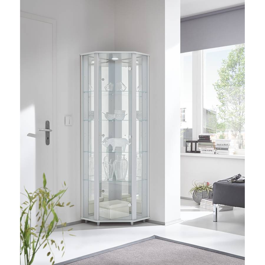 D'angle Éclairage Vitrine InclusBlanc Étagères Amalia Réglables 5 Avec 9EHID2WYe