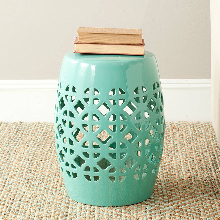 Circle Émaillé Bleu Tabouret Turquoise En Céramique Qrdtsh