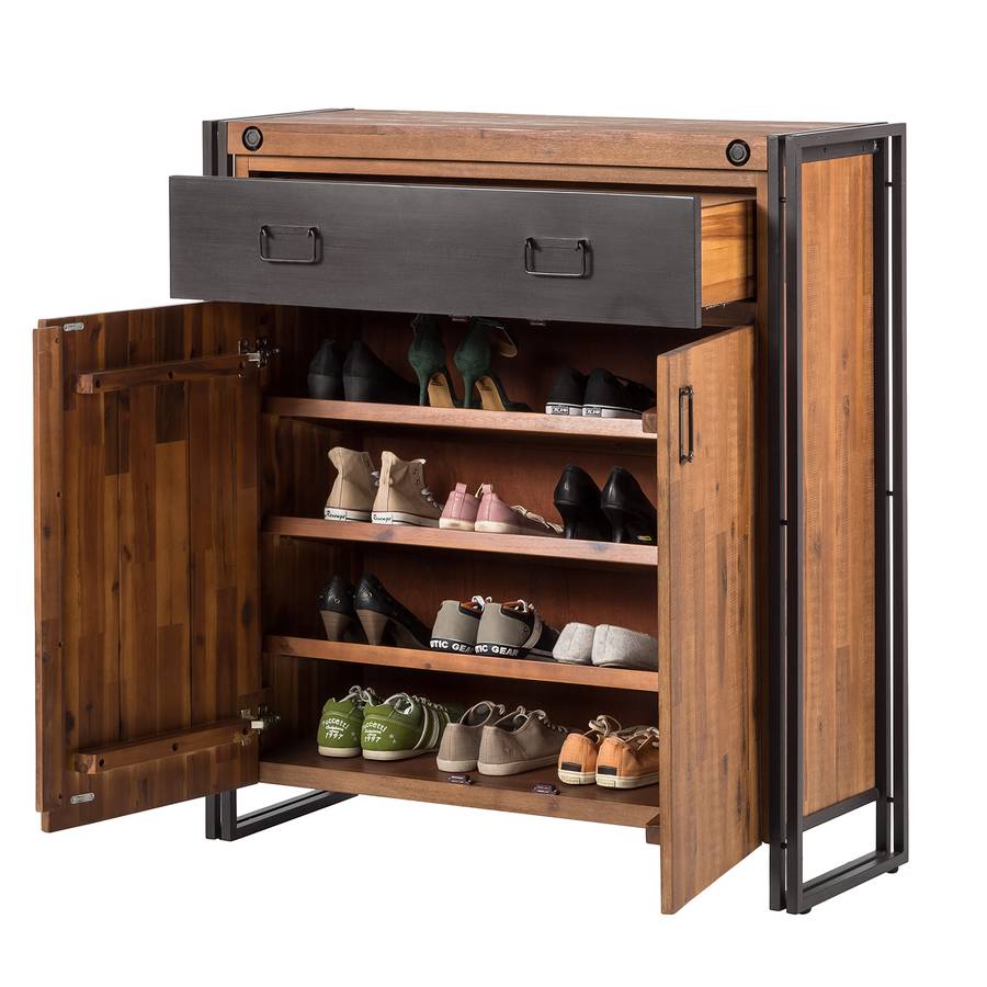 Armoire Acacia À Chaussures Manchester MassifMétal tdrshQCx