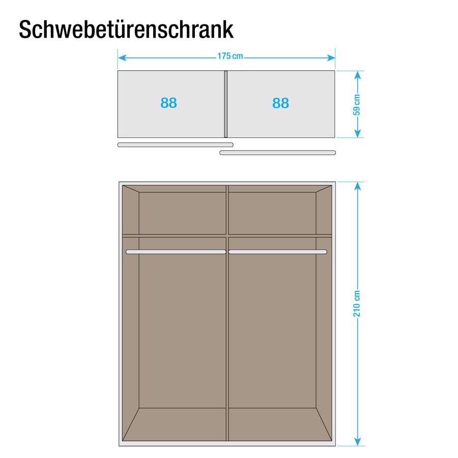DekorGlas Weiß175 Eiche Cm Schwebetürenschrank Loriga Sonoma QdCxhrtsB