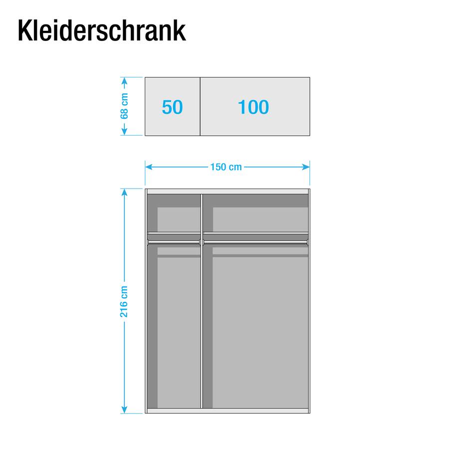 Cm Cando türig GrauSpiegel150 Schwebetürenschrank 2 OPuZkXi