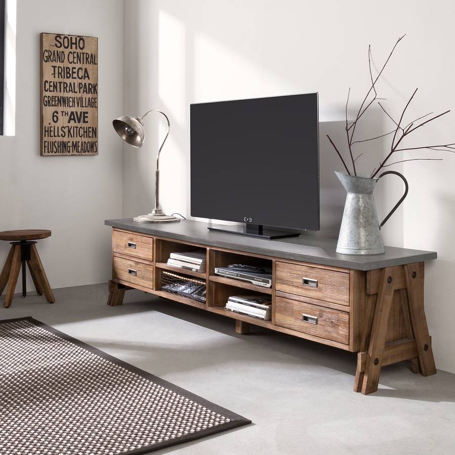 lowboard TeilmassivGrau Akazie Tv Ii Beton TK3lcF1J